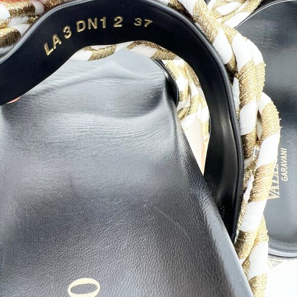 VALENTINO GARAVANI Rockstud Metallic Rope Slide Espadrille EU 37 Gold Sandals - Picture 10 of 13